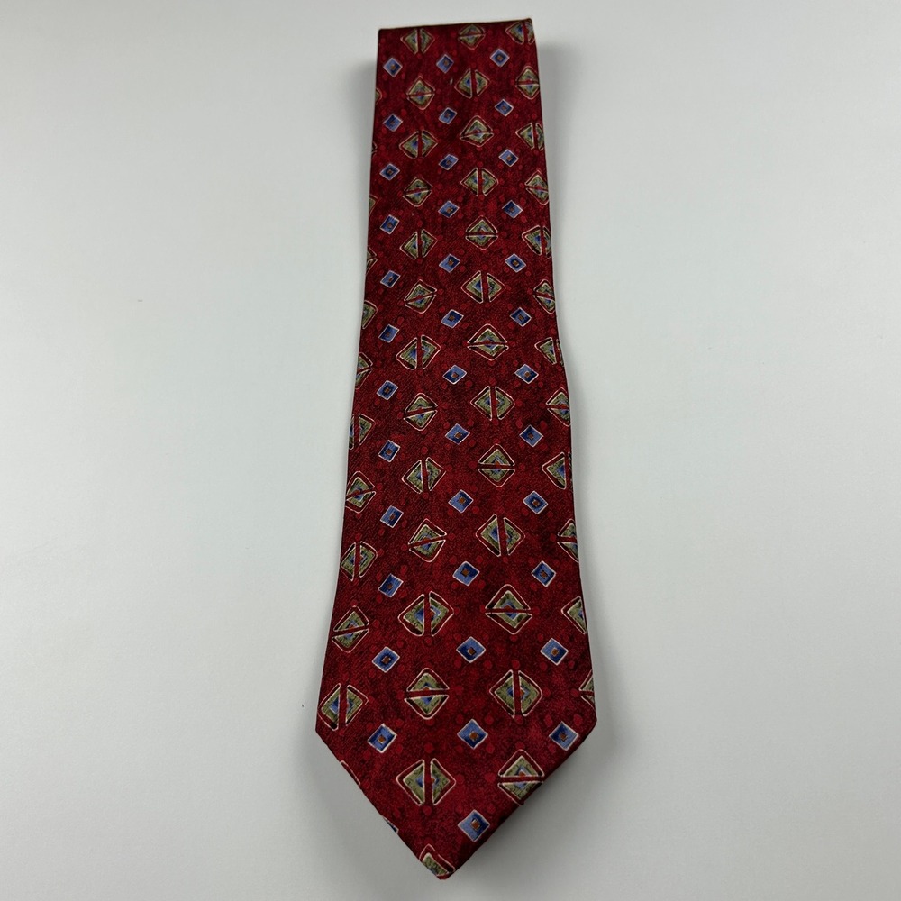 Vintage Robert Talbott Best of Class Nordstrom XL Maroon‎ Geometric Silk Tie